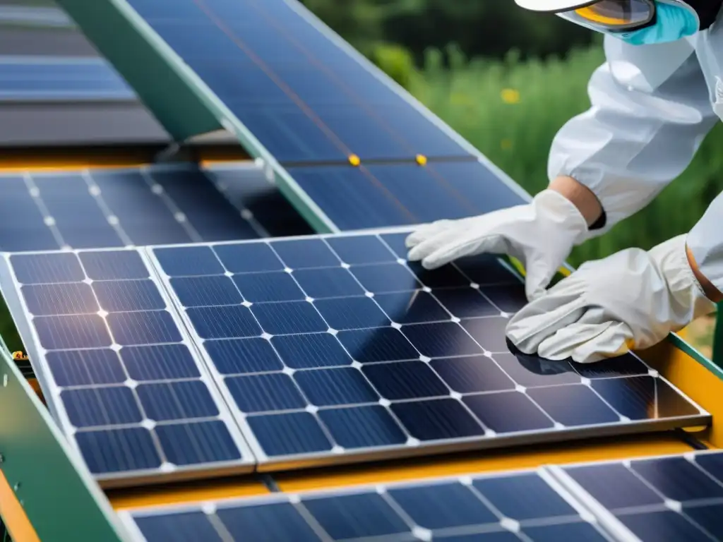 Un técnico desmonta con cuidado un panel solar, separando cada componente para reciclaje