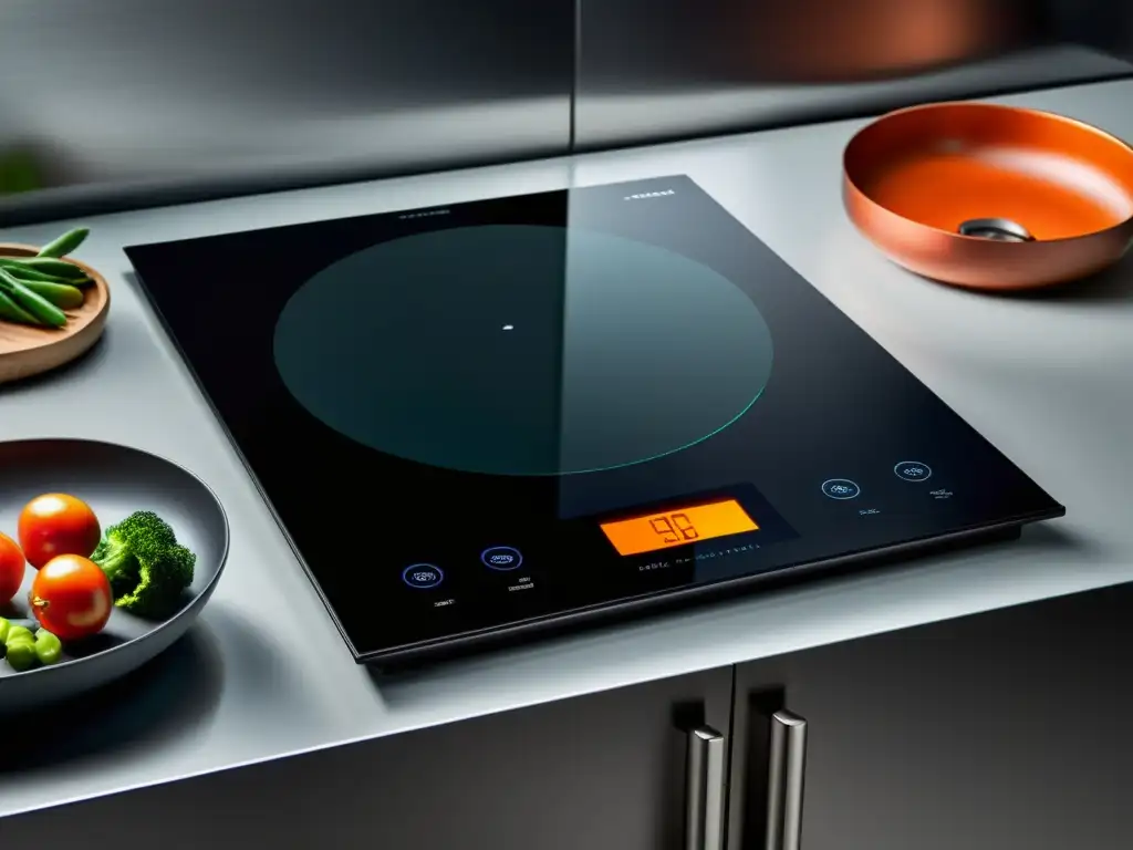 Tecnologías eficientes para cocinar: Una cocina de inducción moderna con controles táctiles y superficie de vidrio negro