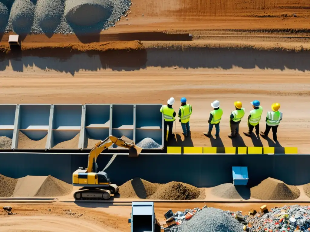 Trabajadores en un sitio de construcción moderno separando materiales para reciclaje