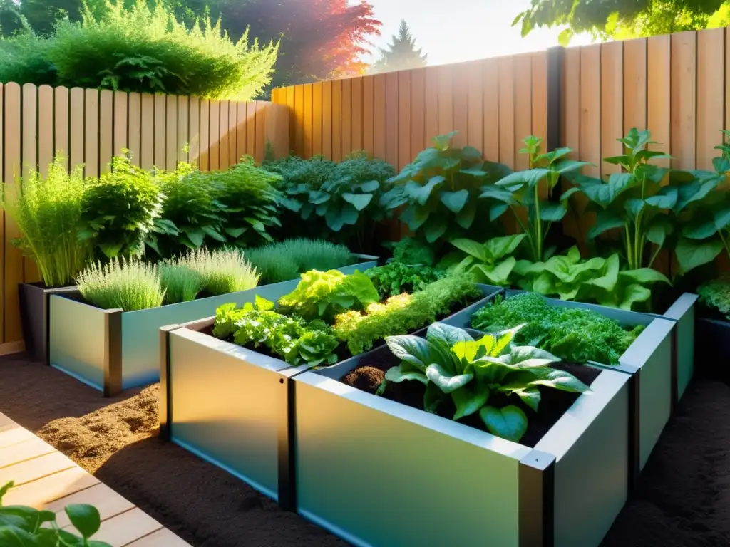 Un jardín tranquilo con sistemas integrados para bioenergía, resplandece en armonía y sostenibilidad