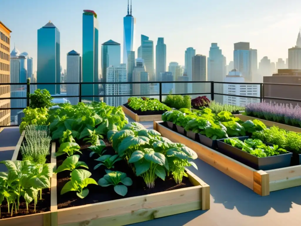 Jardín urbano con cultivo de alimentos sostenibles en el corazón de la ciudad