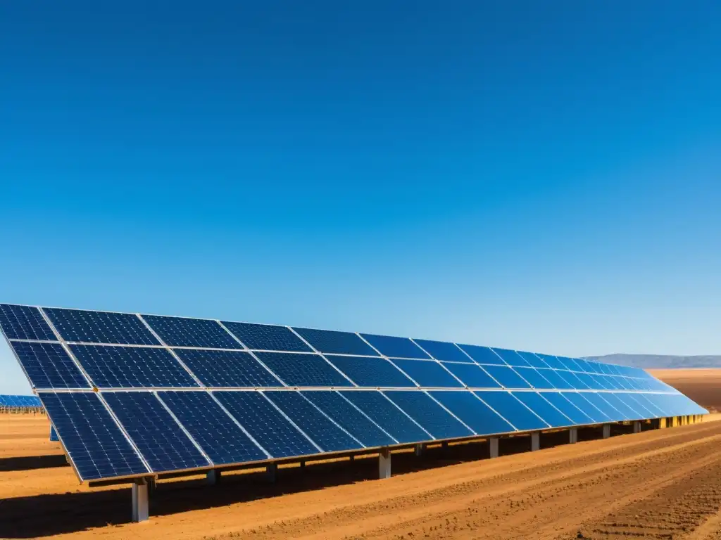 Vastos paneles solares crean un patrón geométrico en un paisaje soleado