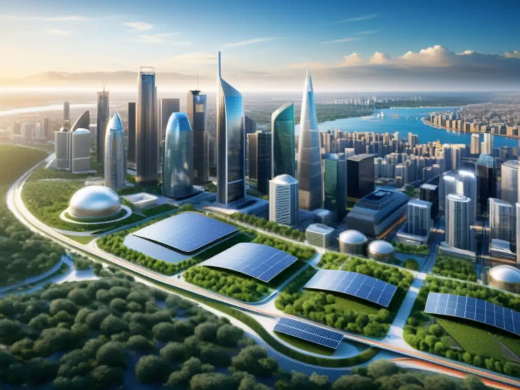 Una visión futurista de la Integración de microgrids urbanas sostenibles en un paisaje urbano moderno y sostenible