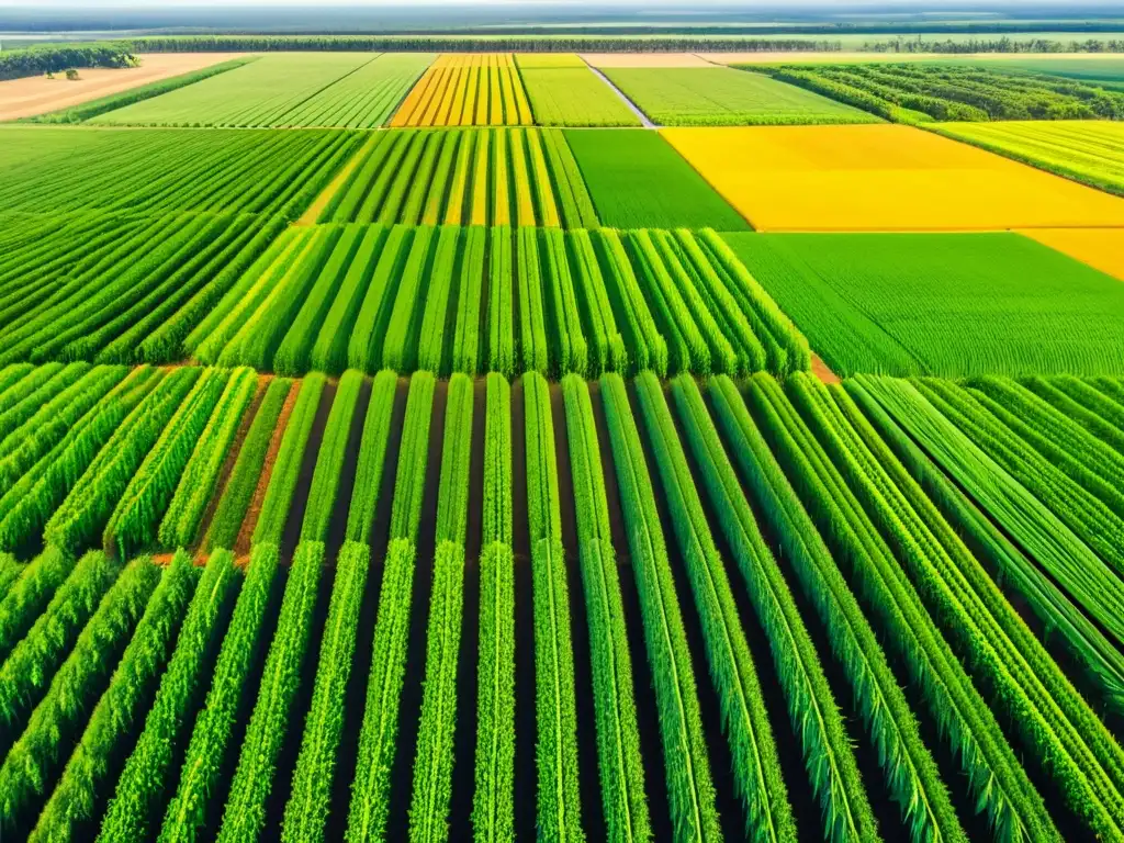Plantación de caña de azúcar: belleza y sostenibilidad Vista aérea de un campo de caña de azúcar madura y exuberante, bañado por la cálida luz del sol