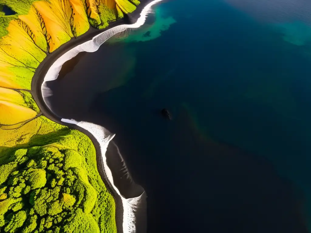 Vista aérea impactante de paisajes contrastantes de Islandia y Hawái, mostrando terrenos volcánicos y playas