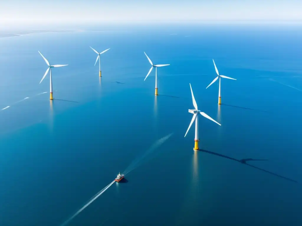 Vista aérea impresionante de parque eólico marino, destacando la importancia de la evaluación del ciclo de vida