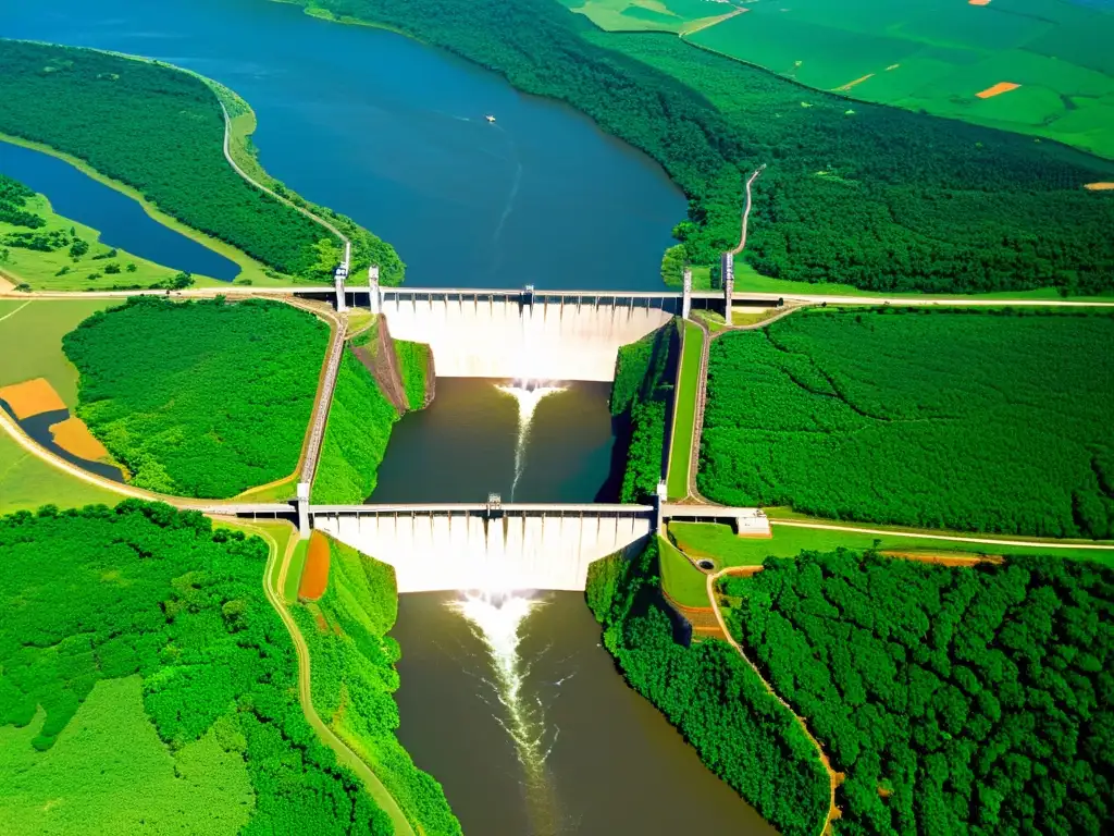 Vista aérea impresionante de la represa Itaipu, destacando su escala masiva y el potencial hidroeléctrico en Brasil y Latinoamérica