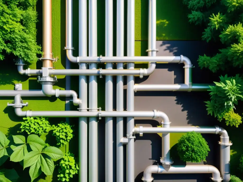 Vista cercana de una moderna planta de bioenergía termoquímica de biomasa, en armonía con la naturaleza