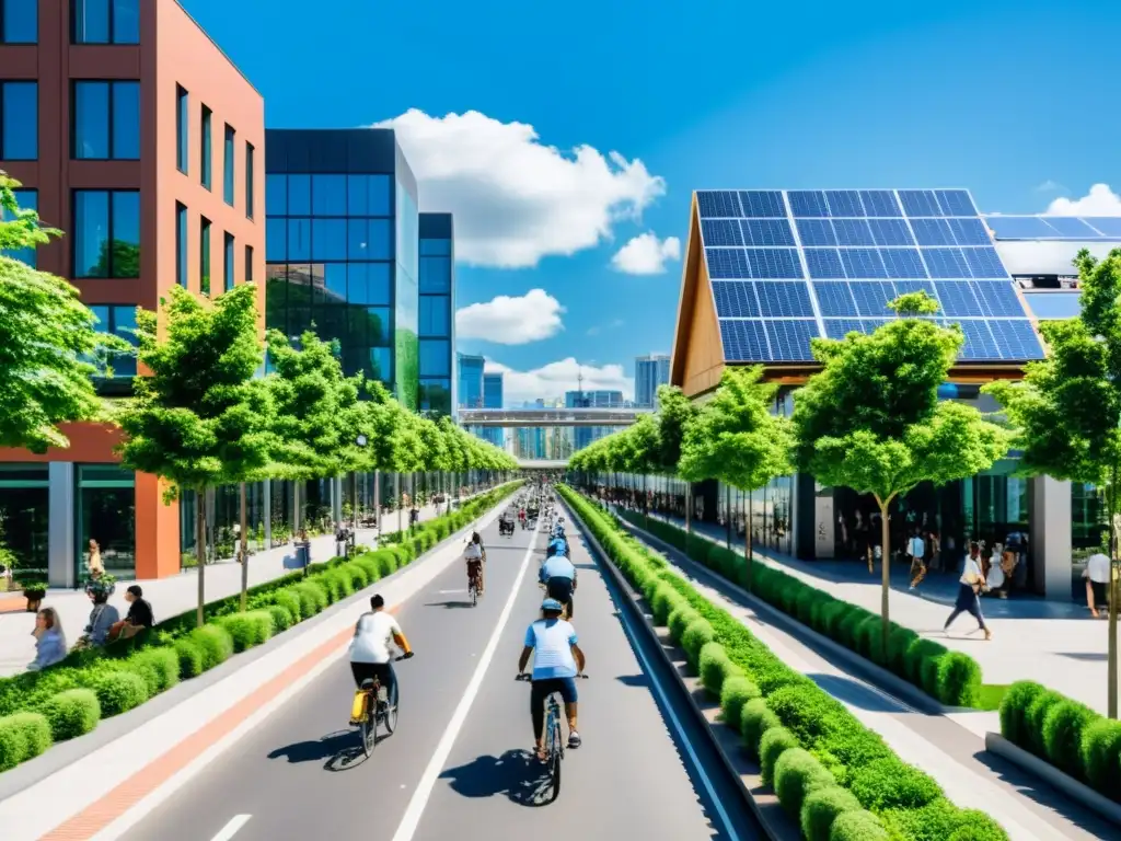 Metrópolis sostenible: armonía entre ciudad moderna y naturaleza Vista de una ciudad moderna con infraestructura ecológica y armonía entre desarrollo urbano y sustentabilidad