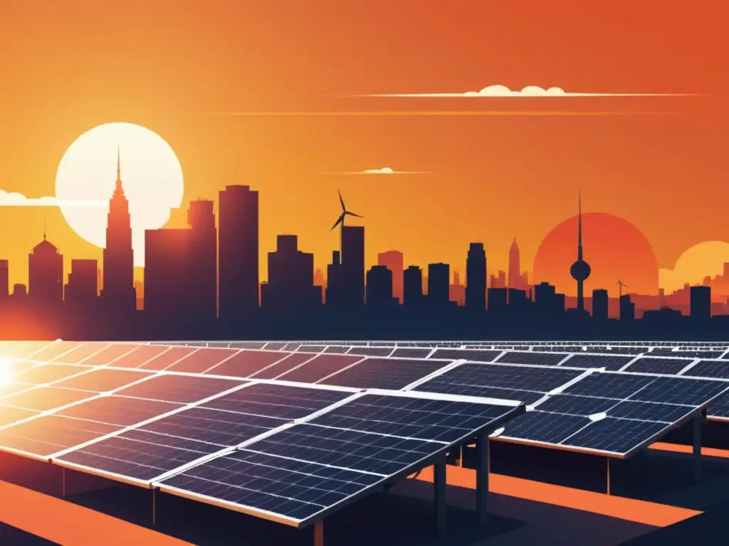 Vista futurista de una ciudad con paneles solares en los techos