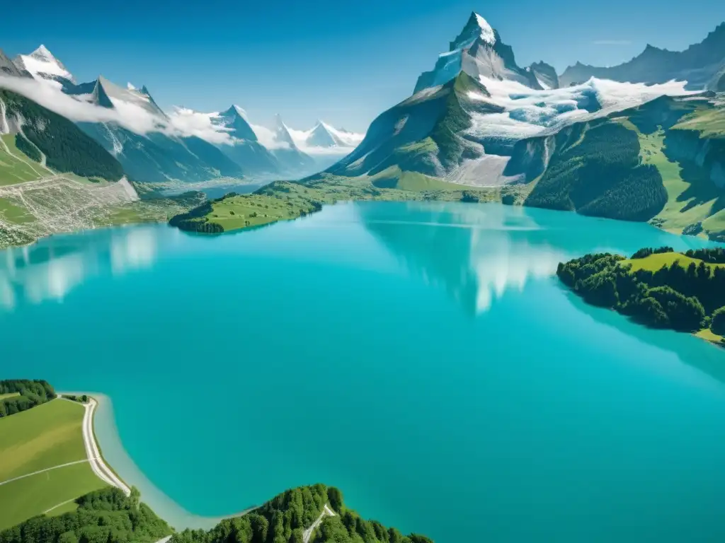 Vista impresionante de los Alpes suizos con un lago glacial turquesa