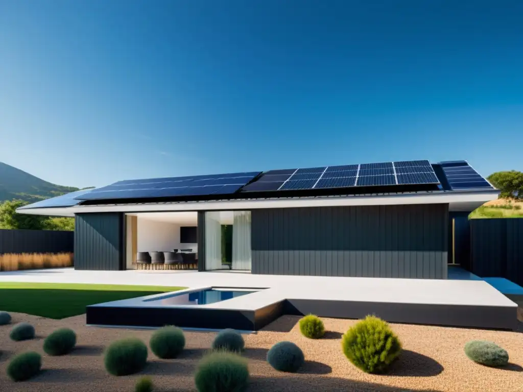 Vista impresionante de una casa moderna con paneles solares integrados de forma elegante