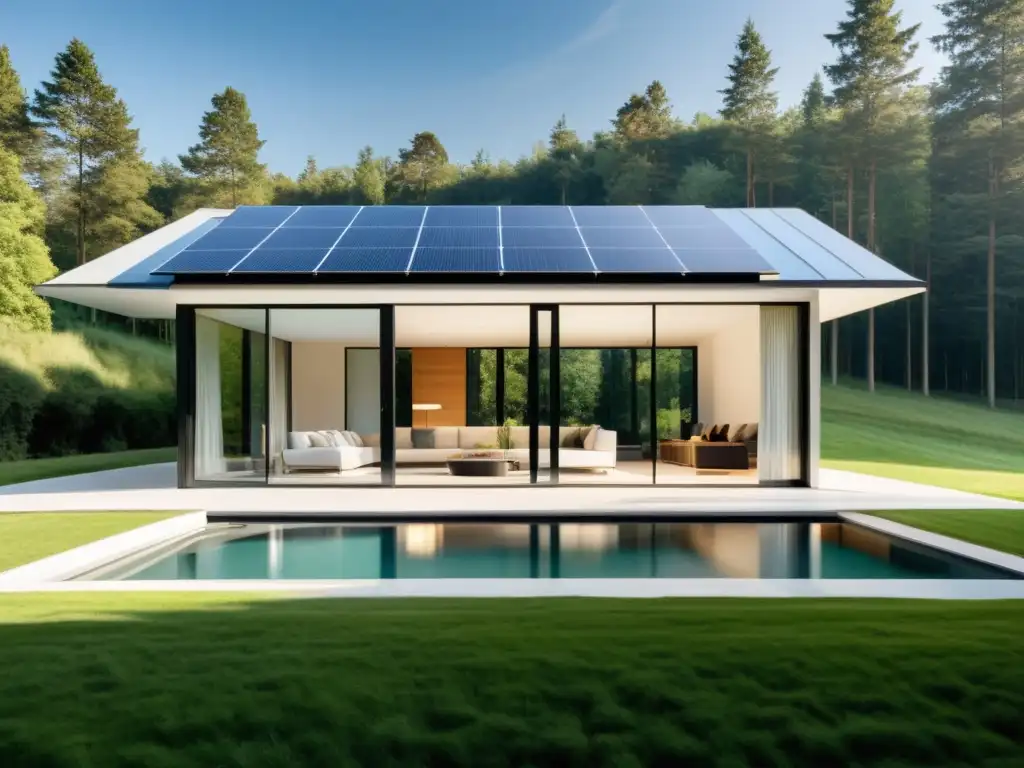 Vista impresionante de casa moderna con paneles solares transparentes para hogar sostenible