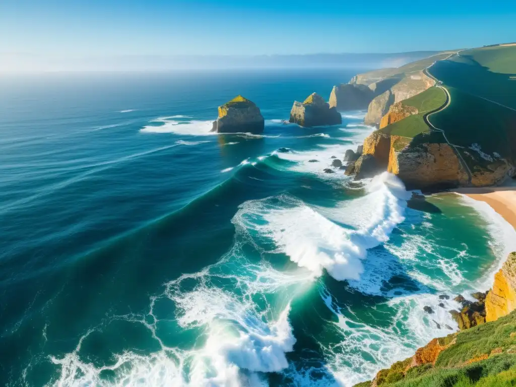 Vista impresionante de la costa portuguesa con aprovechamiento energía azul Portugal