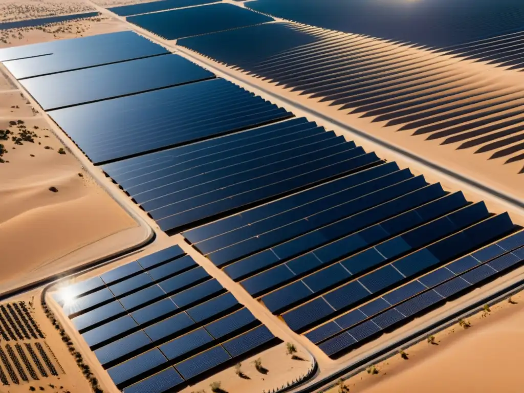 Vista impresionante de una granja solar en el desierto de Emiratos Árabes Unidos