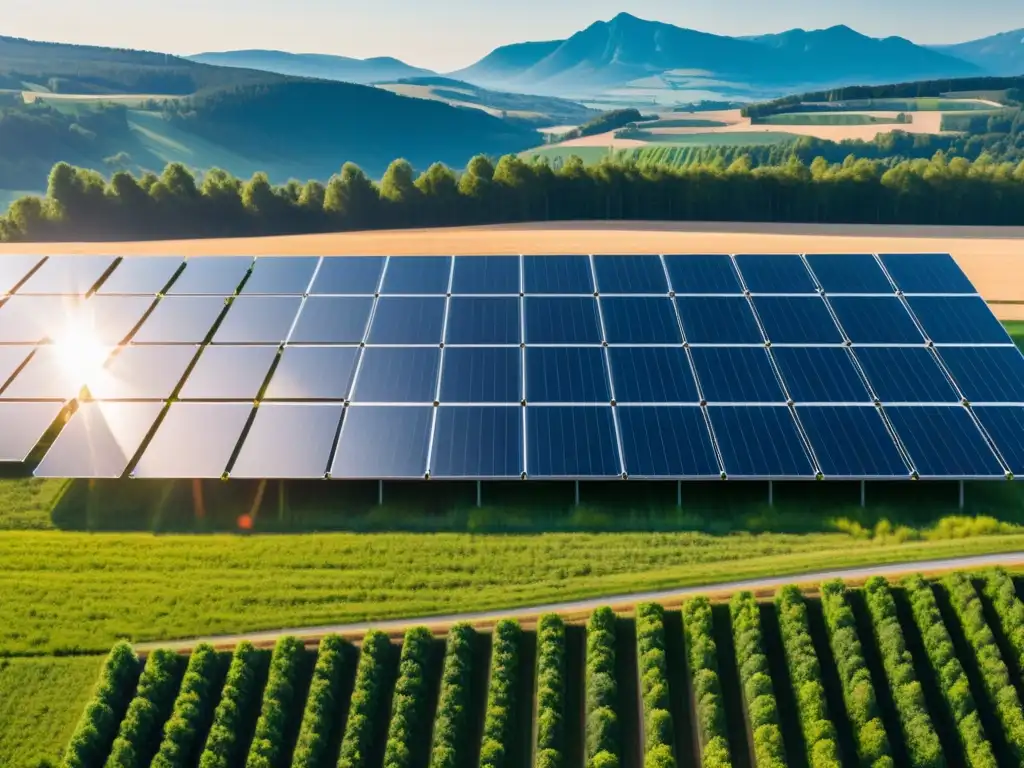 Vista impresionante de una moderna matriz de paneles solares en Alemania, destacando la energía solar sostenible en Alemania