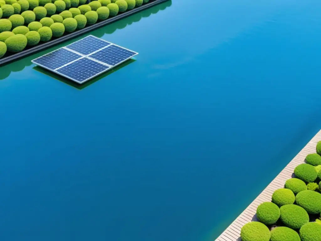 Parque solar flotante en Japón: armonía y eficiencia Vista impresionante del orden y la armonía de los paneles solares flotantes en Japón