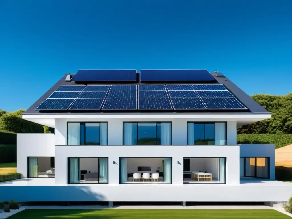 Vista impresionante de paneles solares integrados en un hogar moderno, capturando su diseño limpio y beneficios de instalar paneles solares