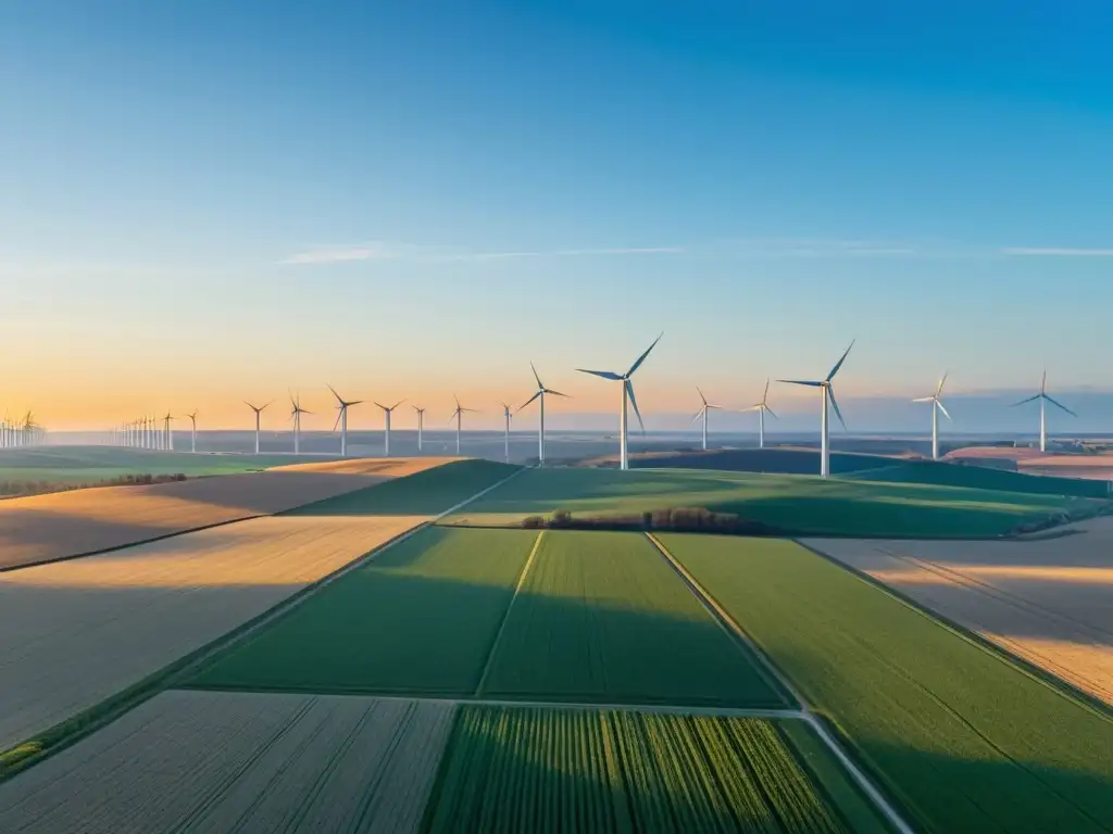 Vista panorámica del campo belga con modernos molinos de viento bajo el cielo azul