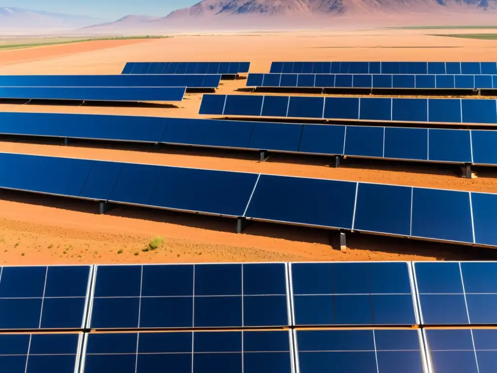 Vista panorámica de una granja solar con detalle ultraalto, bajo el sol