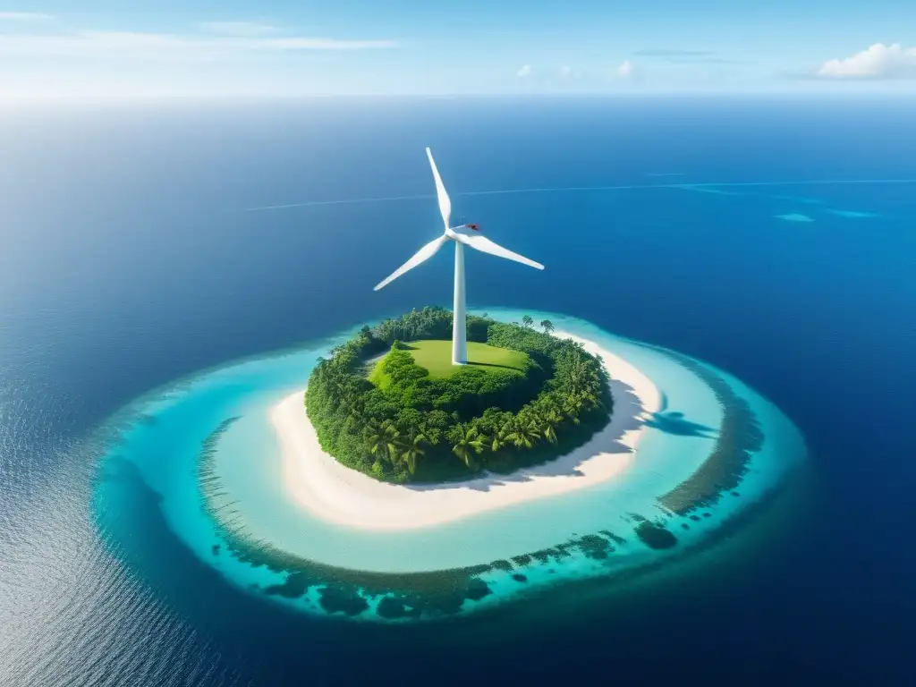 Vista serena de una isla remota en el Pacífico con energía sostenible