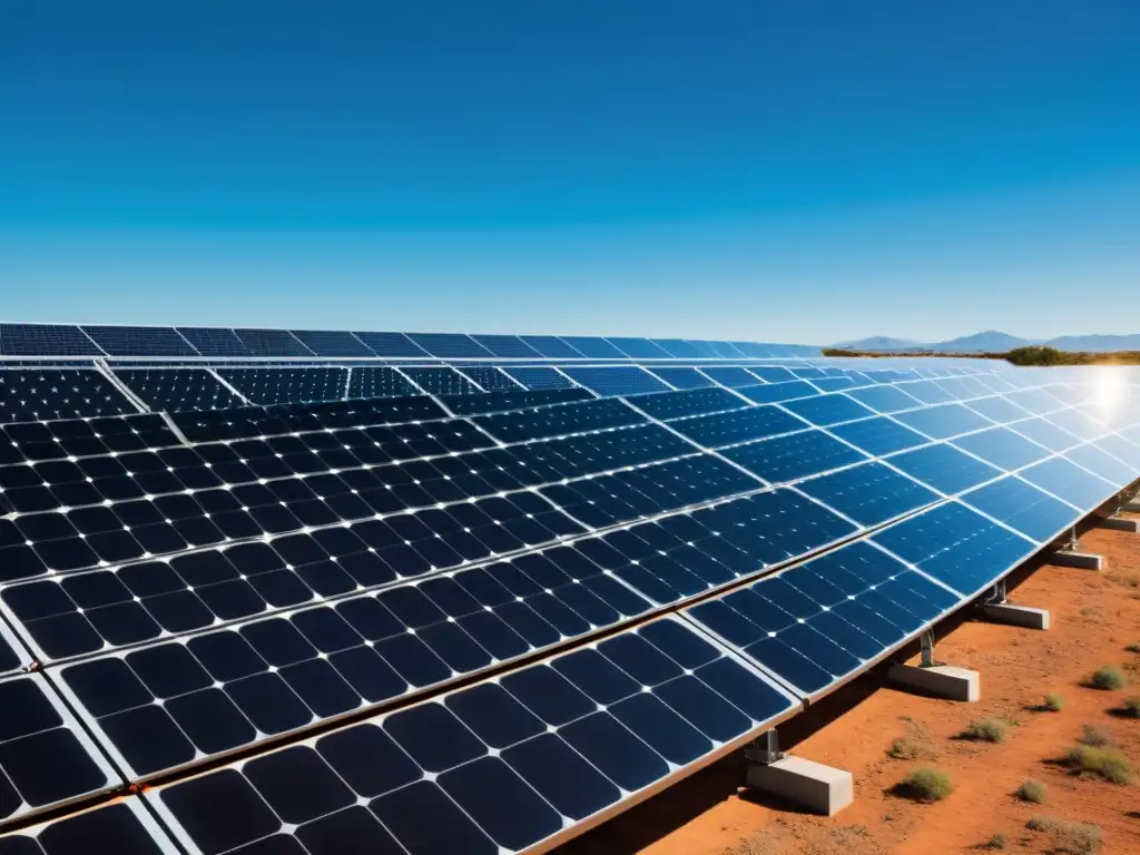 Vista serena de paneles solares negros en un patrón geométrico, reflejando la luz del sol