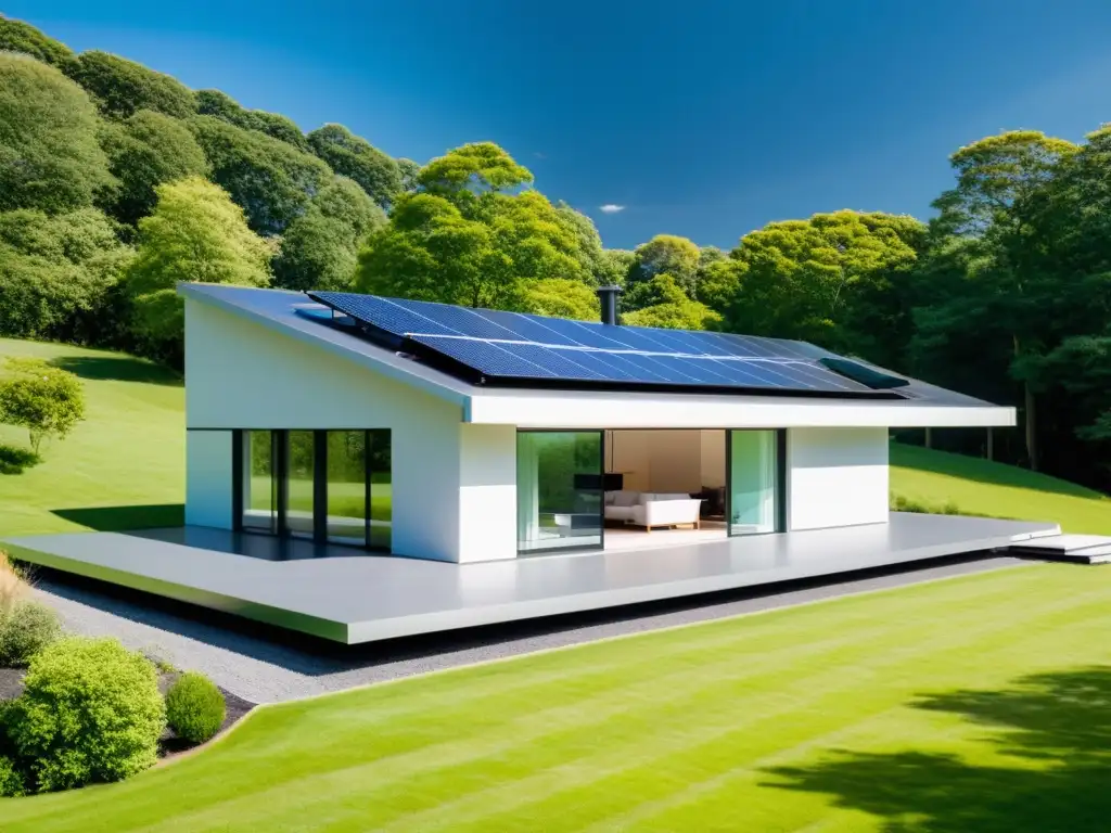 Vivienda moderna con integración de sistemas de almacenamiento de energía solar en armonía con la naturaleza