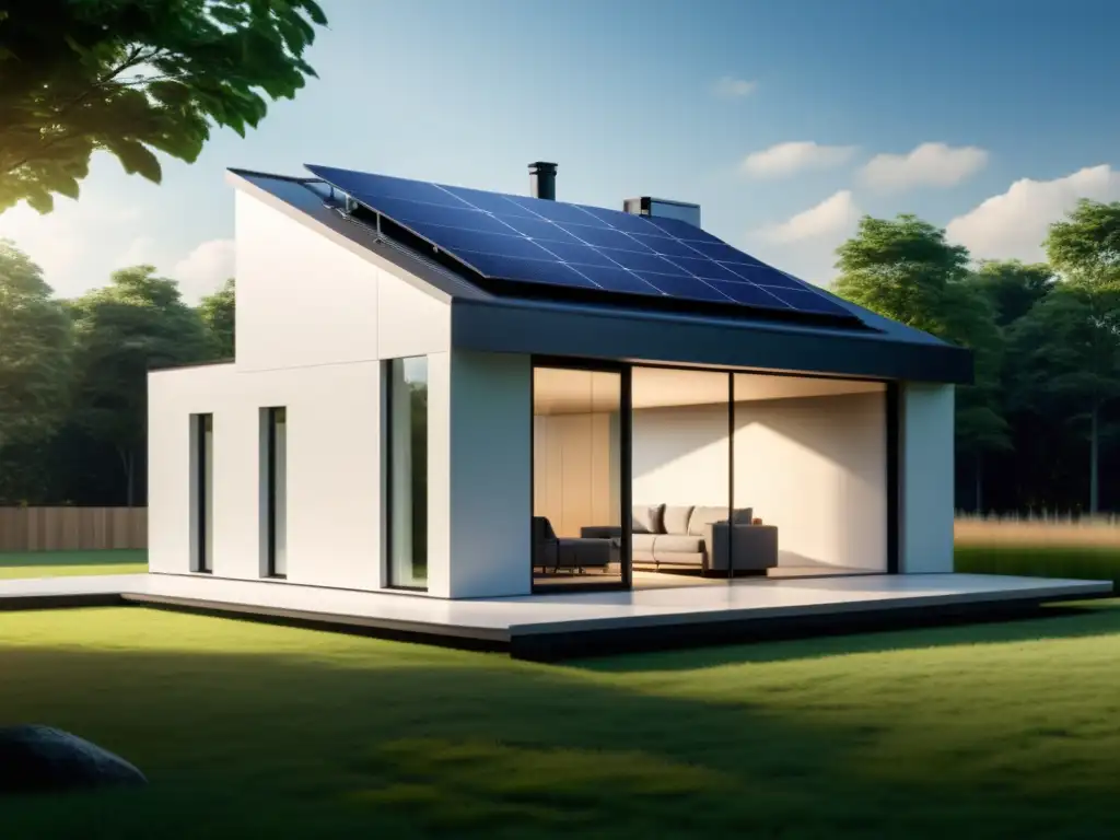 Vivienda moderna con integración tecnologías almacenamiento energía, solar y diseño sostenible