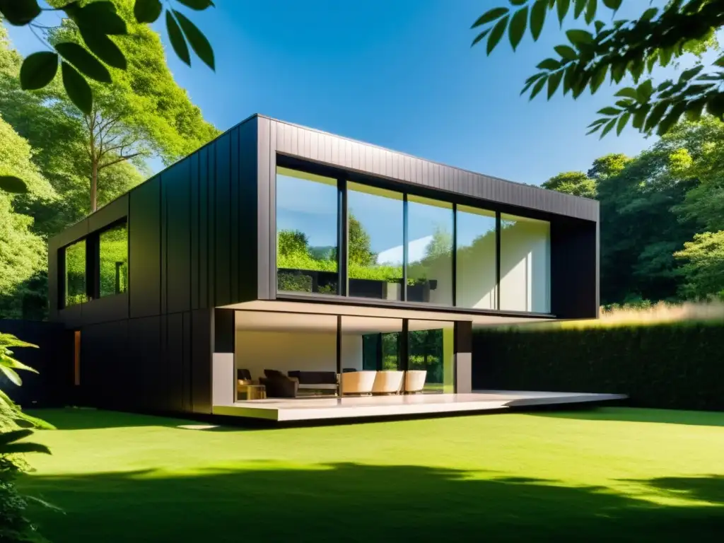 Vivienda moderna con muros Trombe, integrando arquitectura solar pasiva en medio de la exuberante naturaleza