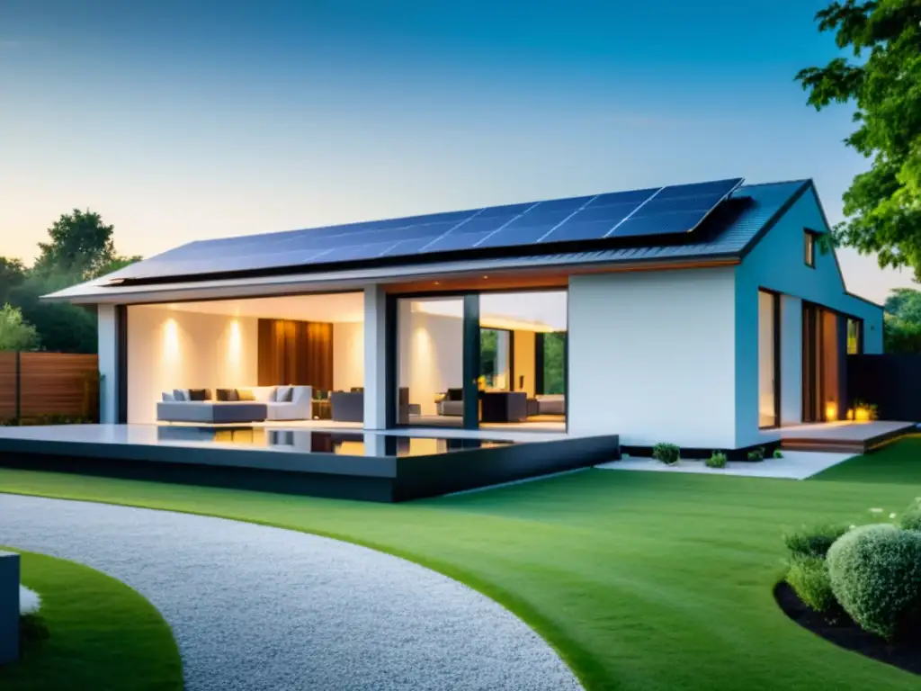 Vivienda moderna con paneles solares y baterías inteligentes integradas