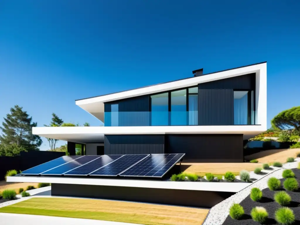 Vivienda moderna con paneles solares integrados, capturando la luz del sol