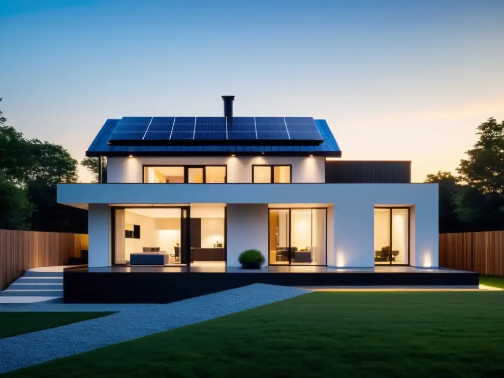 Vivienda moderna con paneles solares y sistema de almacenamiento de energía integrado