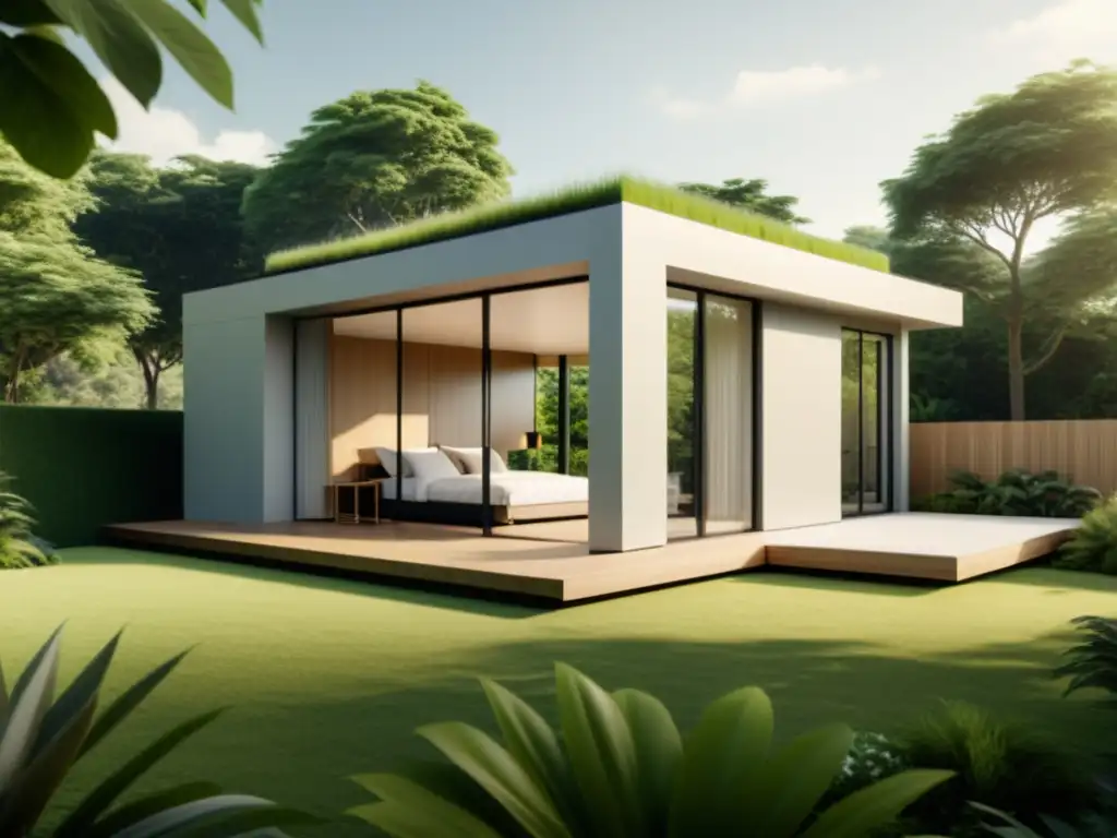 Vivienda sostenible con integración de almacenamiento de energía, paneles solares y paisajismo ecológico, emitiendo elegancia ecoamigable