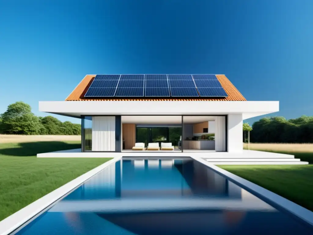 Vivienda sostenible con paneles solares y almacenamiento de energía integrado en su diseño moderno